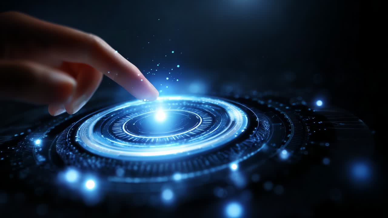 A Futuristic Glimpse into Interactive Holographic Technology: A Hand Reaches Out to Engage with a Dynamic Light Display, Representing the Intersection of Human Interaction and Advanced Digital Interfaces