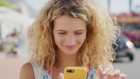 Smile,-phone-and-search-with-woman-in-city