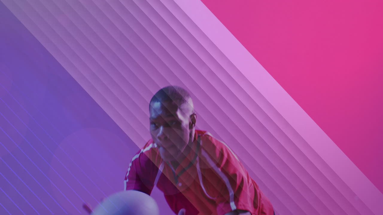 animazione della bandiera della francia su un giocatore di rugby afroamericano che prende la palla