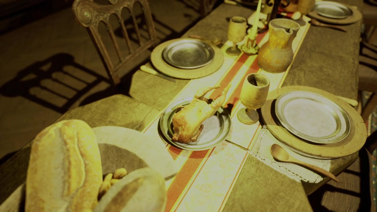 Ambientazione di una cucina da bistrò con pollo arrosto e articoli da portata