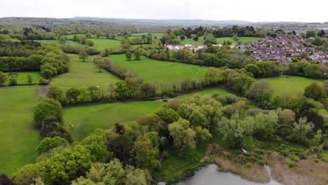 aerial forward shot over farmland near chard somerset england on a sunny summers day