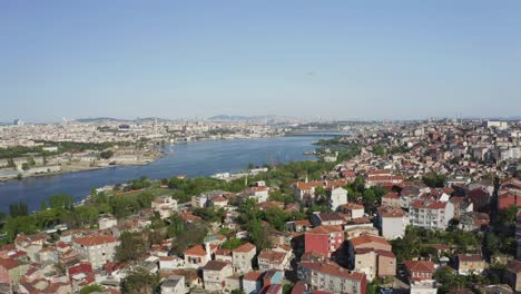 aerial view of golden horn and balat landscape. 4k footage in turkey