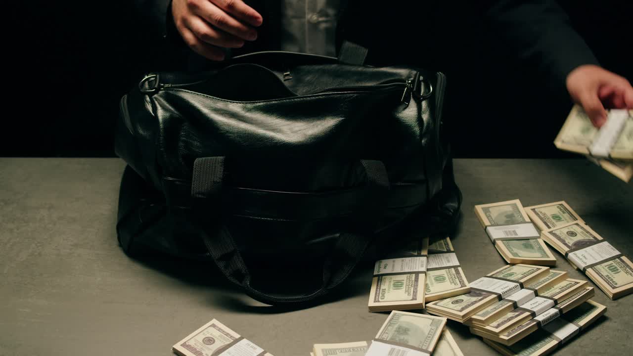 Specialised police officer Counting dollar banknotes in crime lab, conceptual image. High quality 4k footage