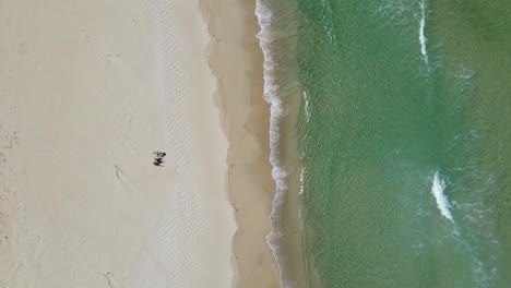 three-people-sitting-in-white-sand-and-enjoying-day-on-the-beach-in-front-of-a-crystal-clear-ocean-waves