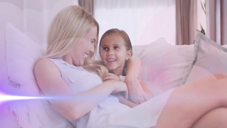 Animation-of-glowing-lights-over-mother-and-daughter