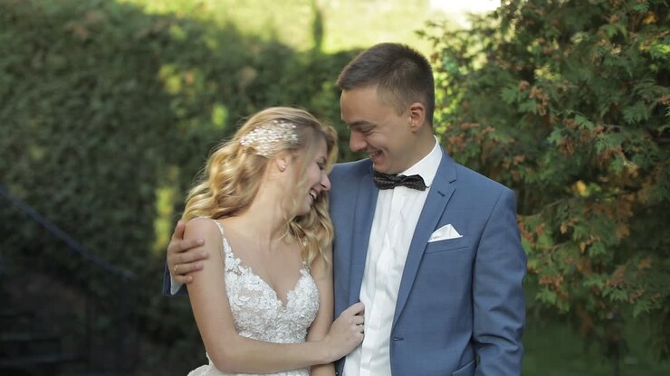 Wedding couple. Lovely groom and bride. Happy family. Man and woman in love