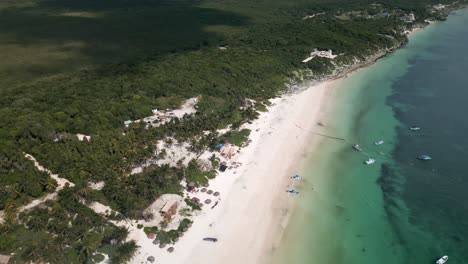 tulum mexico maya ruins aerial drone view with caribbean sea ocean