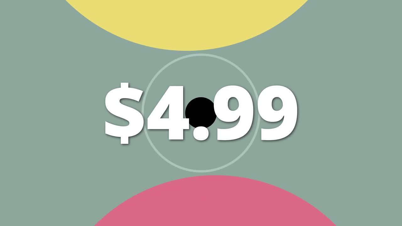 Minimalist motion video focusing on 4.99 tag display. Suitable for marketing and business