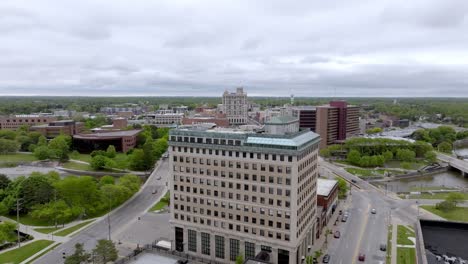 flint michigan aerial drone up and reveal city