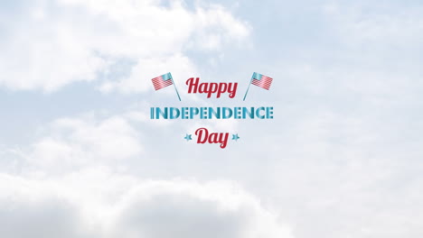 animation of 4th of july independence day text over clouds and flags of united states of america