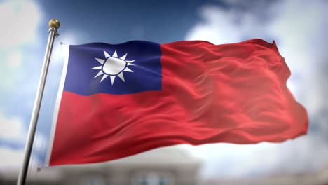 taiwan flag waving slow motion 3d rendering blue sky background - seamless loop 4k