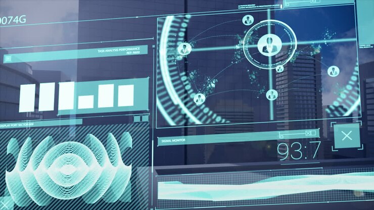 Animation of data processing over cityscape