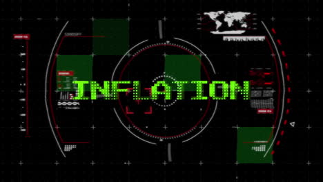animación del texto de inflación en verde sobre los datos de procesamiento de la interfaz del escáner