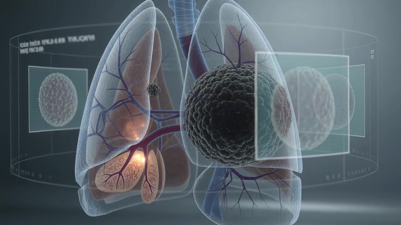 Avvio dello zoom dell'HUD, polmoni nitidi che rivelano i vasi sanguigni e zoom sulle particelle in un laboratorio 3D per la diagnosi