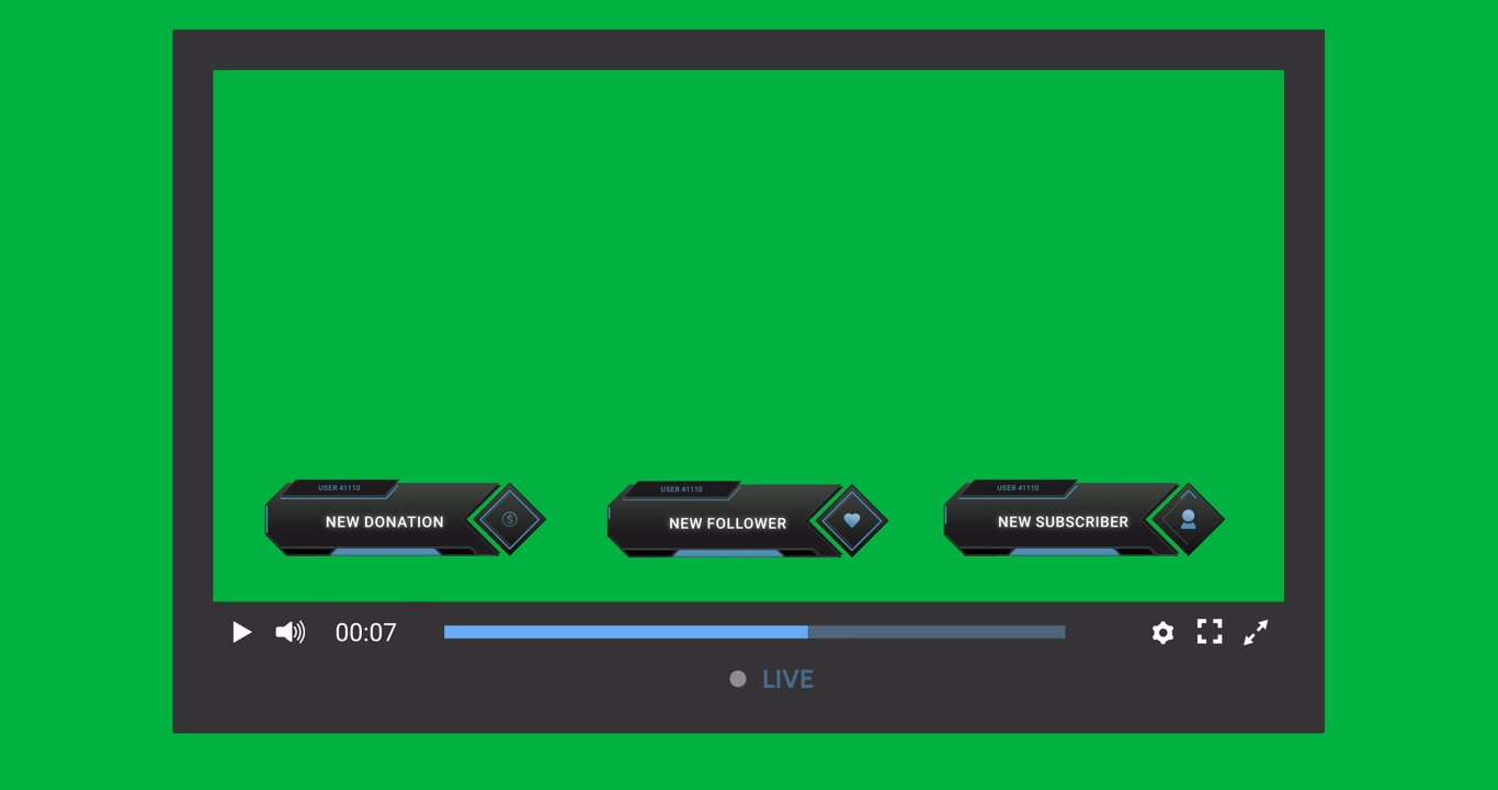 Animace obrazovky s textem video streamu a digitálním rozhraním na průhledném pozadí