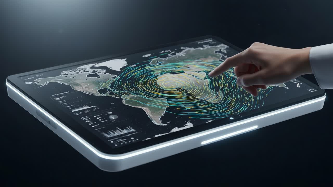 Interactive Digital Display Showcasing Global Weather Patterns and Data Visualization with User Engagement Through Touch Interface