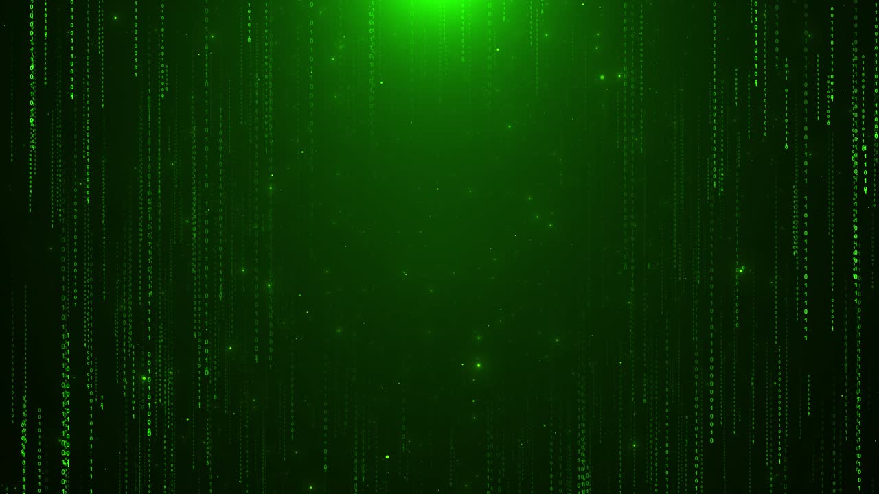 Matrix rain effect falling numbers binary code green digits moving on screen hacker attack network
