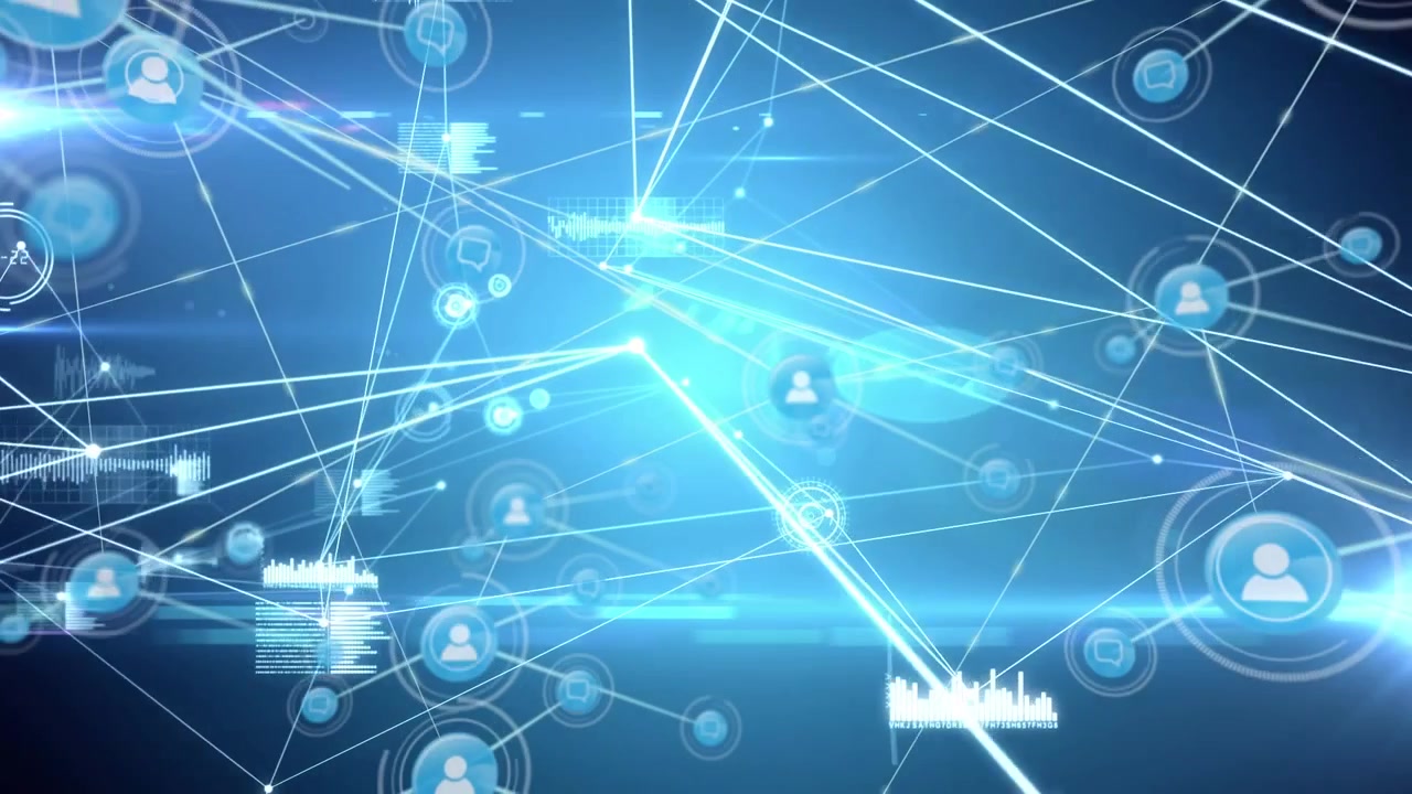 Animation eines Verbindungsnetzwerks auf blauem Hintergrund.