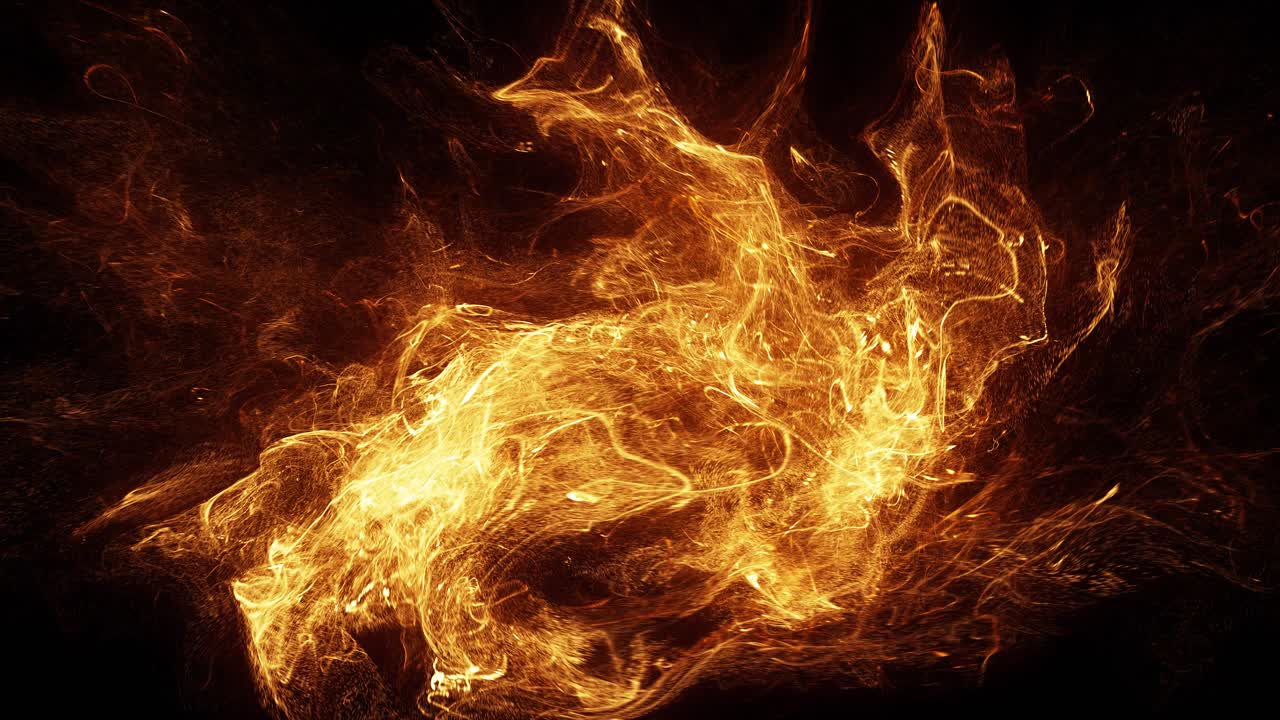 Dinamiche particelle di fuoco astratte in espansione su sfondo scuro