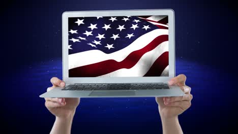 Laptop-Mit-Amerikanischer-Flagge