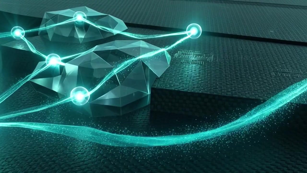 Abstract Digital Network Connecting Glowing Nodes Over Circuit Board