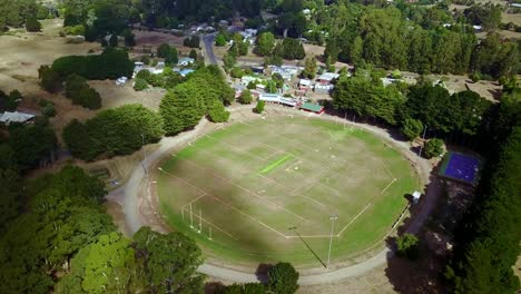 aerial view over the sports ground at trentham, victoria, australia