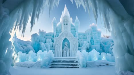 impresionante castillo de hielo en el país de las maravillas de invierno