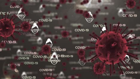暗い背景の複数のcovid-19テキストとcovid-19アイコンのアニメーション