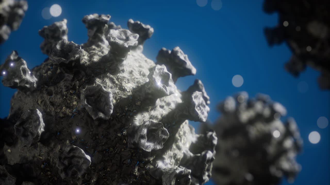 Microscopic view of a virus highlighting its intricate surface and structure