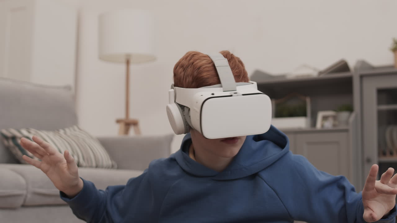 Teen Using VR Headset at Home