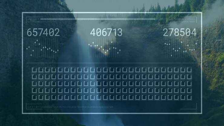 Waterfall with Digital Data Overlay and Analytics Interface