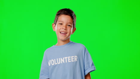 Green-screen,-volunteer-and-child-with-smile