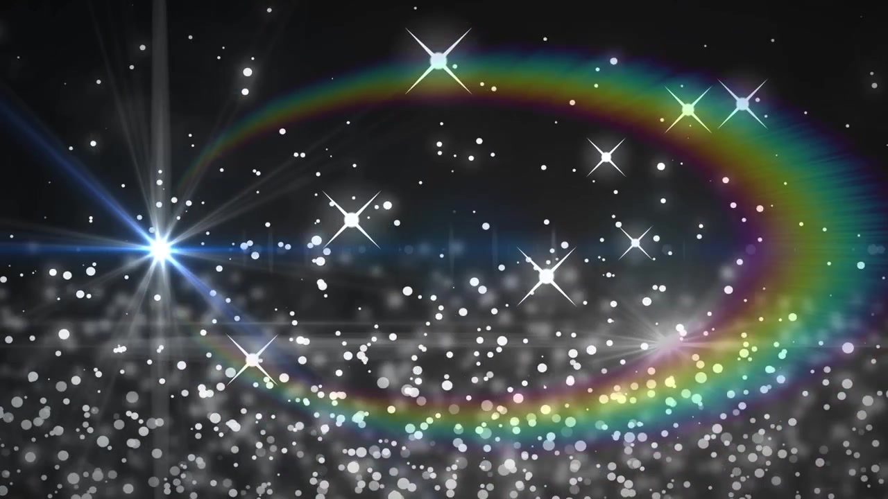 Animation von fallenden, leuchtenden Lichtern vor dunklem Hintergrund.