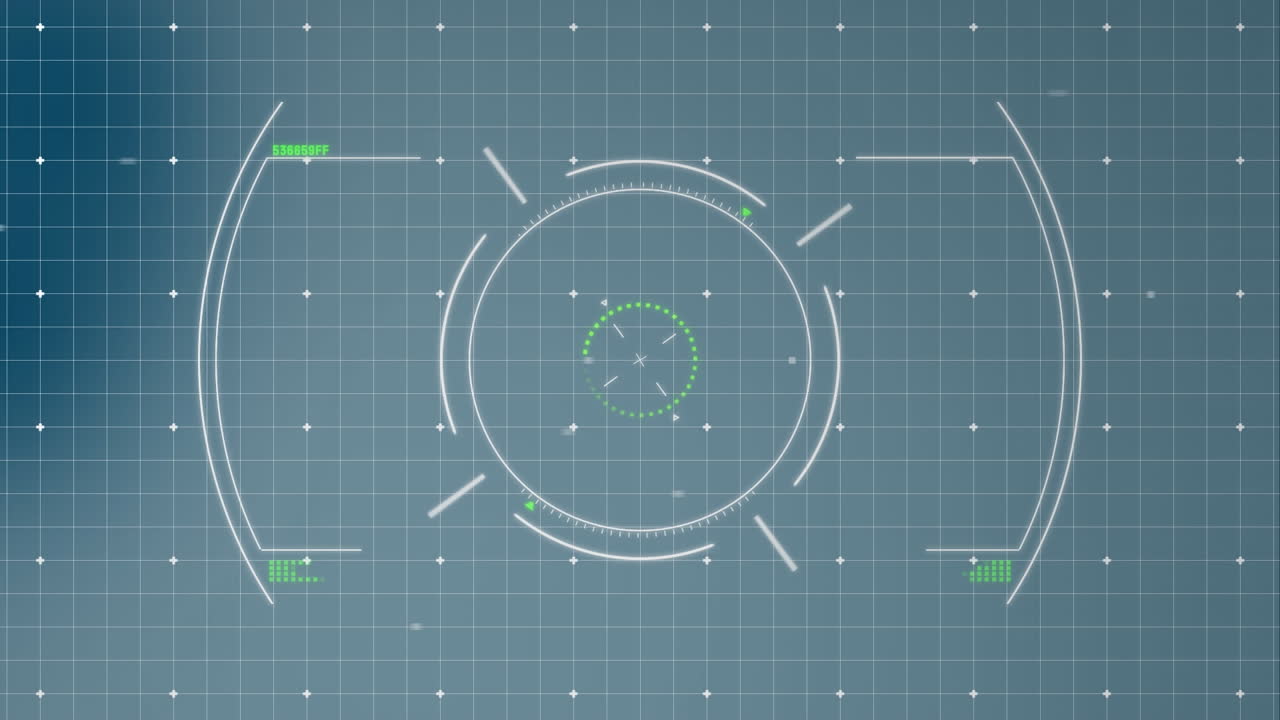 Animation of scope scanning and data processing over grid network against blue blurred background