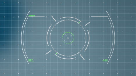 animation of scope scanning and data processing over grid network against blue blurred background