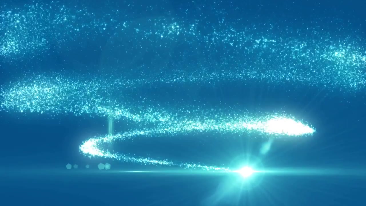 青い背景に対してきらめく光が螺旋状に動く4K映像