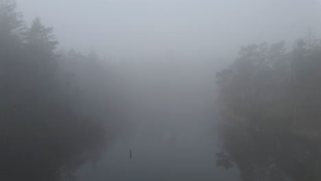 jib up of stunning mist covered river