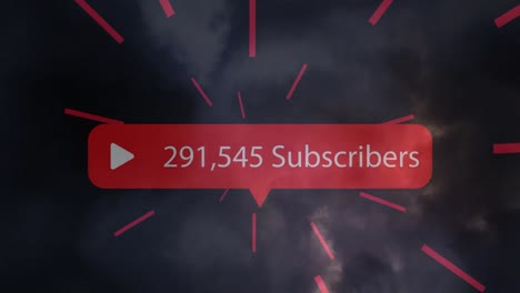 animation of growing number of subscribers over red lines on black background