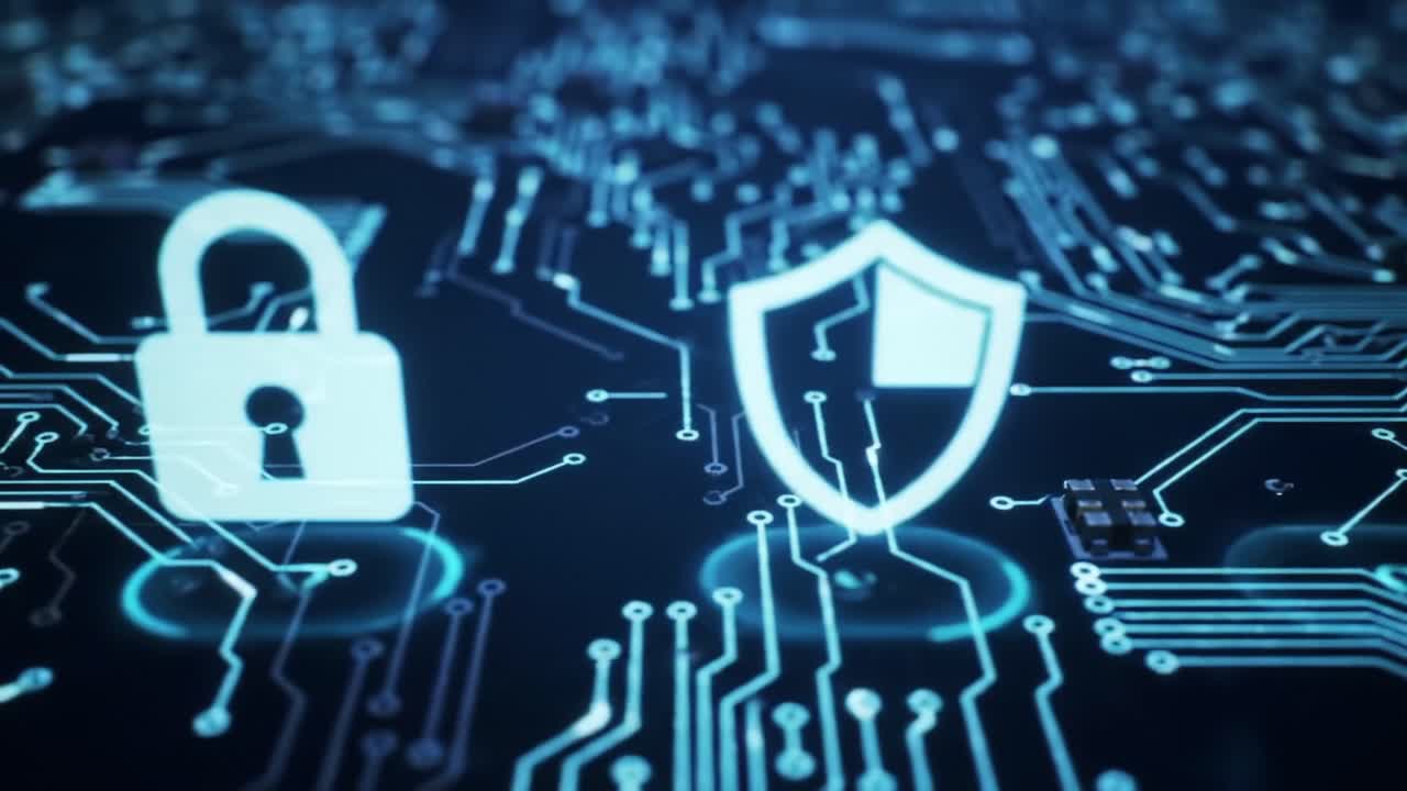 Exploring Cybersecurity: An Insight into Digital Protection Measures Illustrated by Circuitry, Shields, and Lock Symbols on a Futuristic Interface