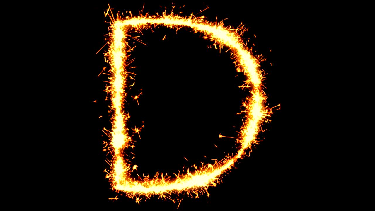 alfabeto d texto chispa chispa chispas fuego de artificio bucle de animación