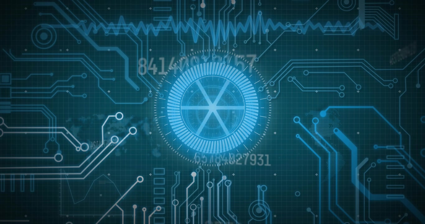Animation of data with hud processing, circles on digital interface