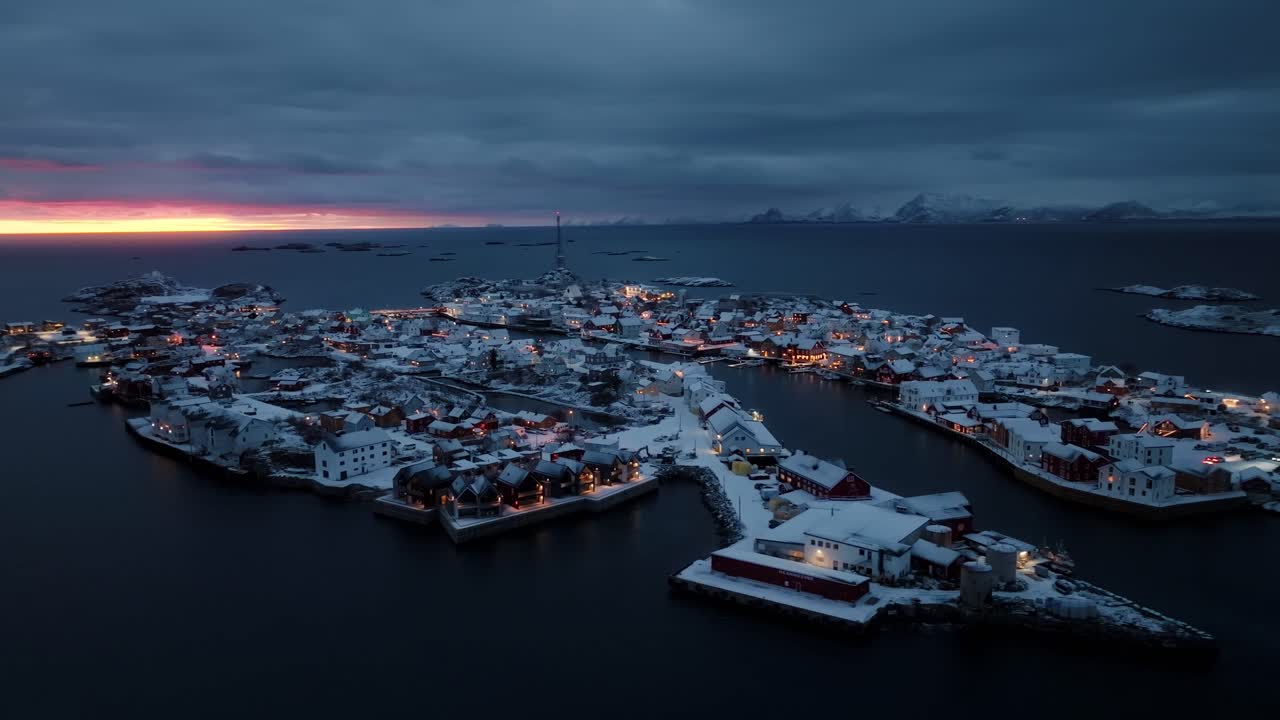 로포텐 섬의 공중 풍경 - 겨울의 아름다운 풍경