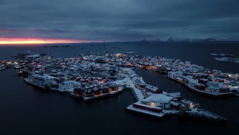 aerial view of lofoten islands beautiful landscape during winter