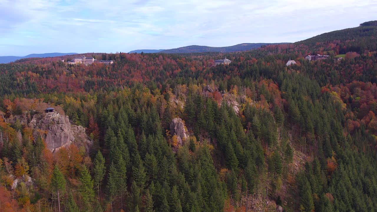 Aerial View of Autumn Forest and Mountains