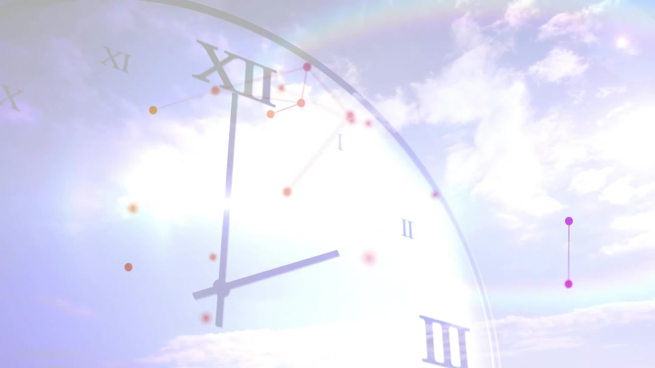 開始時、半透明の時計盤に点が繋がり、成長する星座を形成しながら時間の流れを示す。