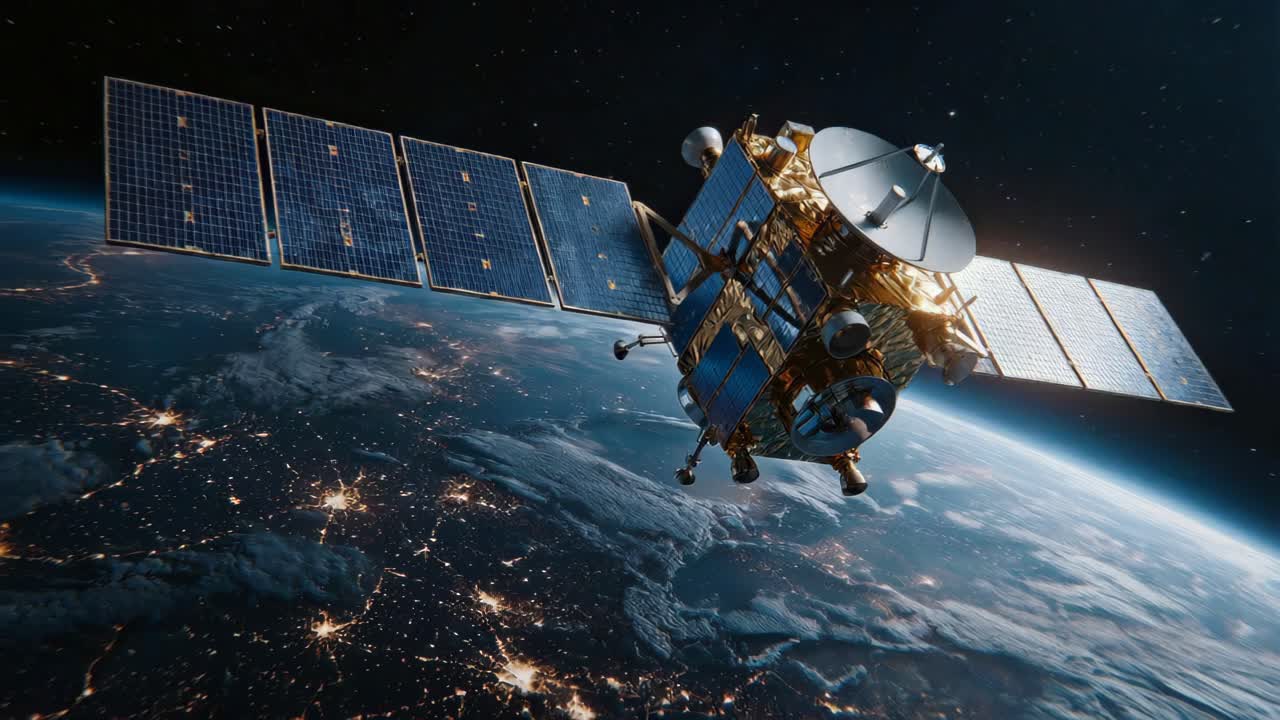 Højtopløselige satellitbilleder oplyste kontinenter med avancerede teknologifunktioner.