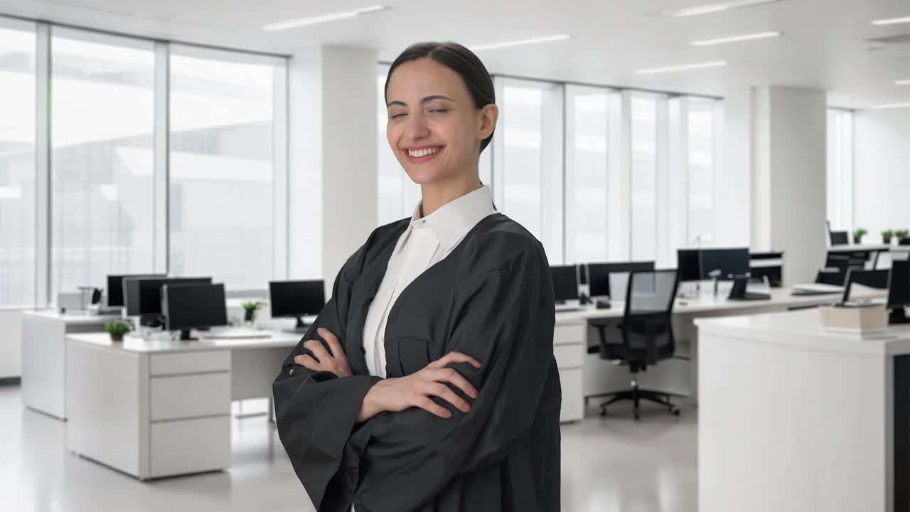 Portrait of Happy Indian female lawyer standing crossed hands