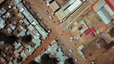 topdown aerial of moroto townscape in karamoja region, uganda, east africa