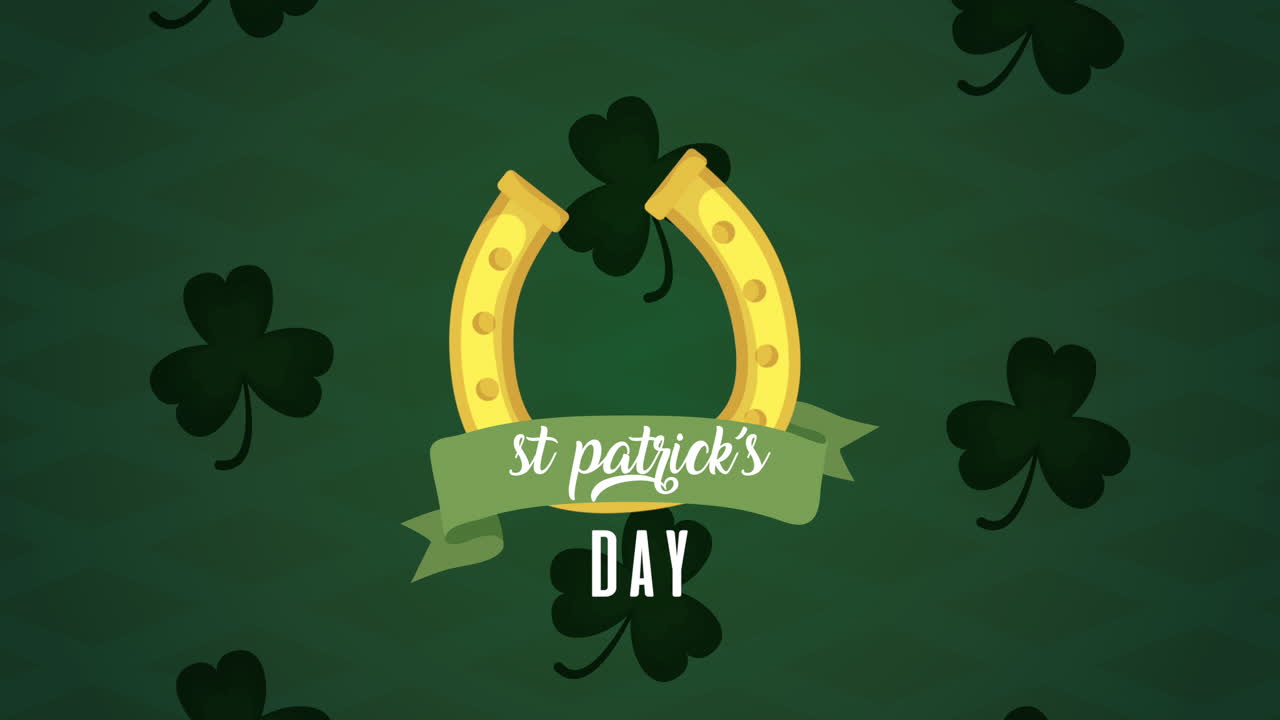 st patricks day animated card with horseshoe and clovers