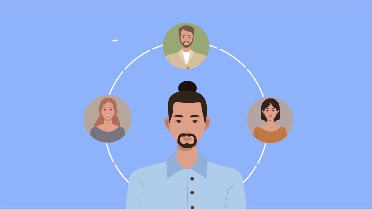 young businessman and community characters